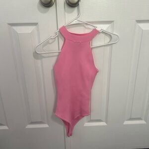 Sleeveless Pink Ribbed Bodysuit